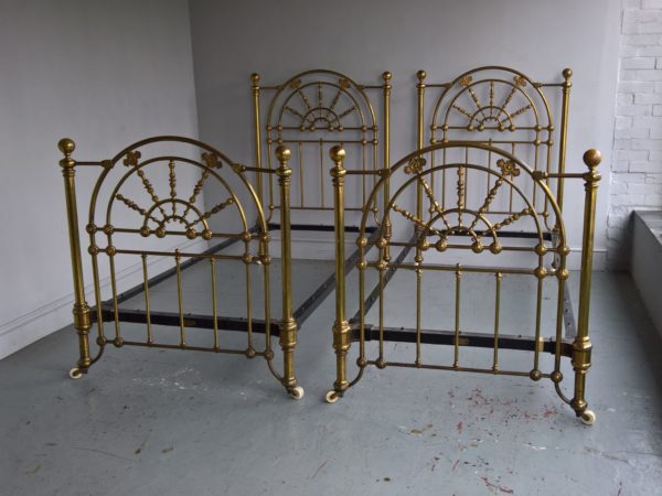 Matched Pair of 90cm Antique All Brass Bedsteads 6361A36PR