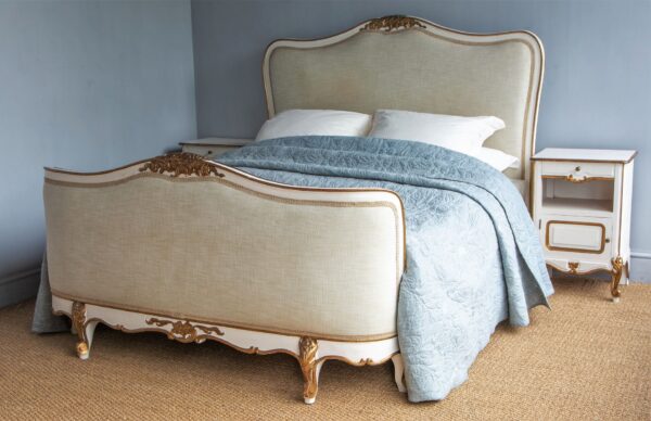 5ft Antique French Painted & Upholstered Bedstead – Ref. 96029W60