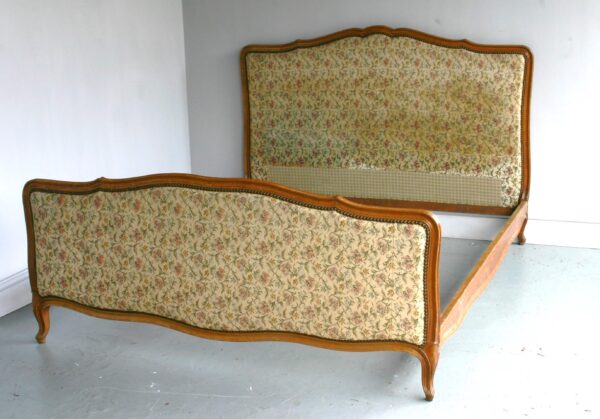 5ft Antique French Beech, Upholstered Bedstead – Ref. 9607WU60X75