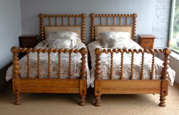 3ft Antique Victorian Matched Pair of Satin Wood Bedsteads – Ref. 93622W36P - Image 2