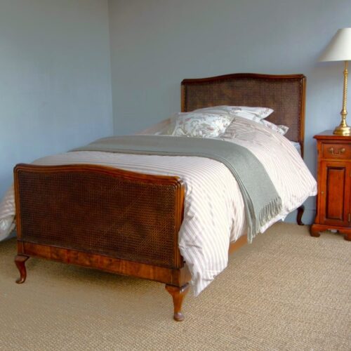 3ft6 Antique Edwardian Caned Walnut Bedstead – Ref. 9422WC42