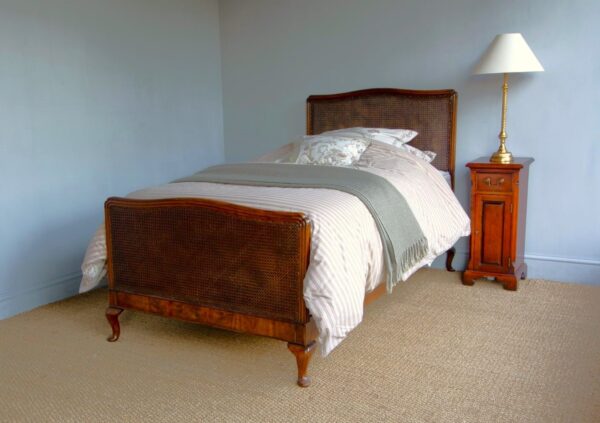 3ft6 Antique Edwardian Caned Walnut Bedstead – Ref. 9422WC42